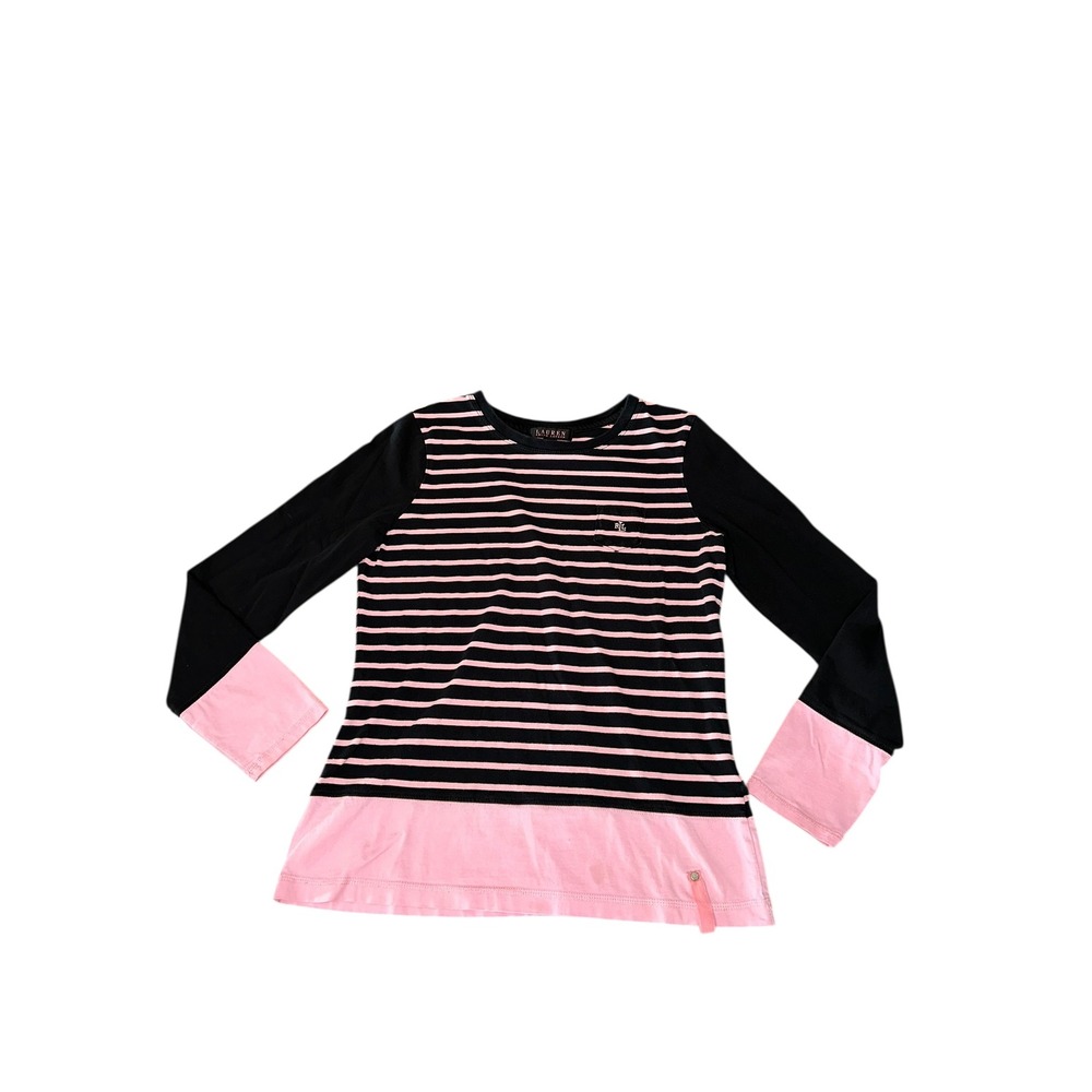 RALPH LAUREN Vintage‎ 90s Striped Pink And Black Combo Contrast Sleeves Small